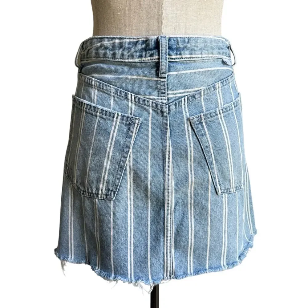 Boyish Corey Striped Denim Mini Skirt Raw Hem Sustainable Size 27